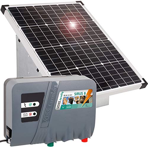 VOSS.farming Set recinti elettrici con Pannello fotovoltaico 50 W, elettrificatore 12 V Sirus 8 e Scatola Metallica