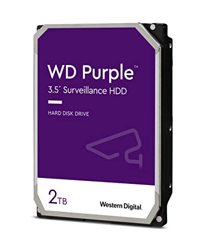 Western Digital WD20PURZ WD Purple Hard Disk per Videosorveglianza con Tecnologia Allframe 4K 3.5 Pollici SATA 6 GB s 180TB Anno, 64 MB Cache, 5400 RPM, 2 TB, Grigio