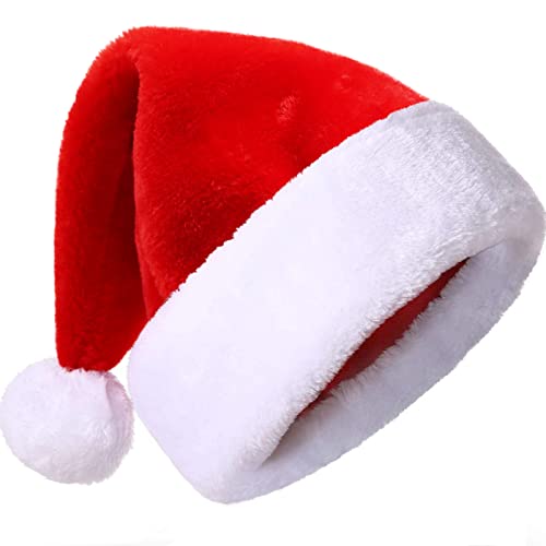 Yefun Cappello da Babbo Natale, Cappello di Natale per Adulti, Cappellino di Natale per Donna Uomo, Cappello Natalizio di Velluto, Costumi di Babbo Natale, Berretto Rosso & bianco (1 Pack)