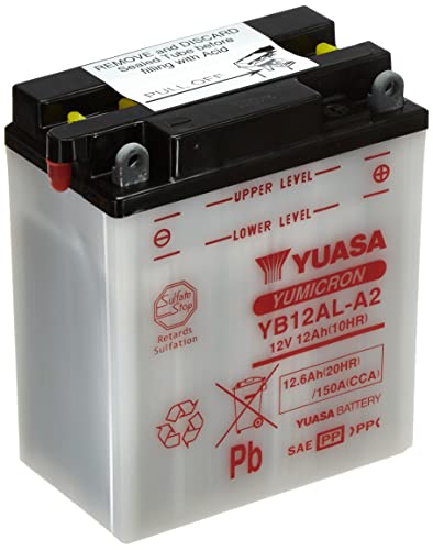 Yuasa Batteria YB12AL-A2 Aperto senza acido, 12V, 12.6 Ah, 150A, 13.4 x 8 x 16 cm