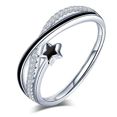 Yumilok - Anello da donna regolabile, con stella e zirconi, in argento 925, anello per partner, anello di fidanzamento, per donne e ragazze, per anniversario