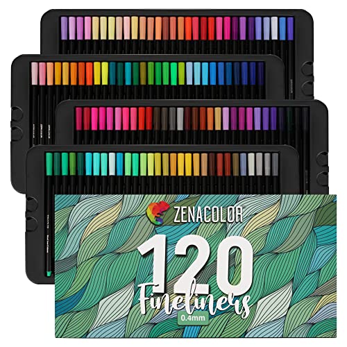 Zenacolor 120 Pennarelli Punta Fina 0,4mm - Per calligrafia, disegno di precisione, scrittura, colorazione per adulti, mandala, fumetto, manga