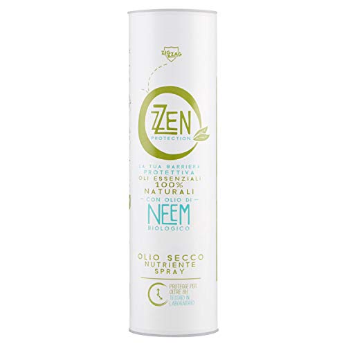 Zzen Protection Olio Secco Protettivo Spray con oli essenziali blend, Neem biologico, Marula e vitamina E, repellente anti zanzare, 75 ml