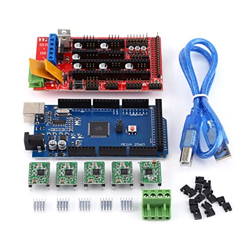 3D Printer Controller Kit for Arduino Mega 2560 Starter Kits +RAMPS 1.4 + 5pcs A4988 Stepper Motor Driver +5 pezzi Dissipatori di calore Con cavo USB dissipatore di calorefor Arduino Reprap