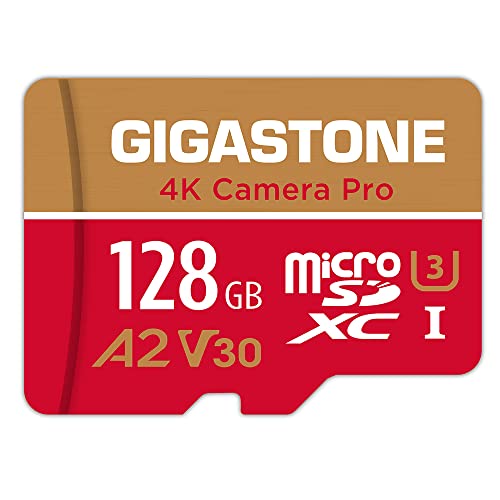 [5 Anni Recupero Dati Gratuito] Gigastone scheda di memoria 128 GB 4K Camera Pro, Specialmente per GoPro Drone Switch, Velocità 100 MB s. per video 4K, A2 U3 V30 Scheda Micro SDXC con Adattatore SD.