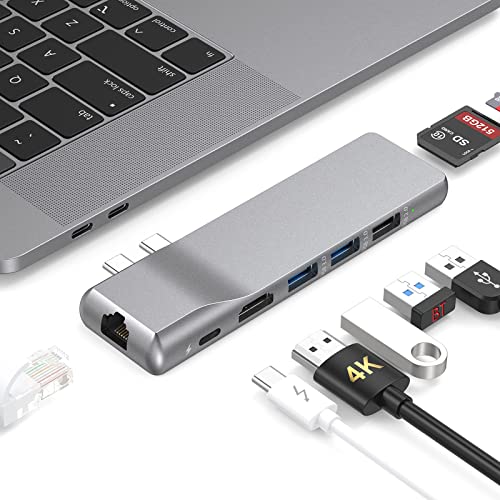 8 in 2 Hub USB C, 4K HDMI USB C Hub per MacBook Pro Air 2021 2010 2019, Ethernet RJ45-1000M Adattatore USB-C Compatibile Mac Pro Air 13 15 16  con USB-C&2 USB 3.0, 1USB 2.0, 1SD, 1TF