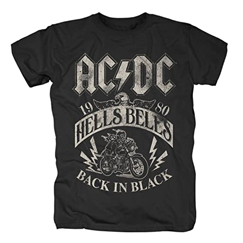 AC DC Hells Bells 1980 Uomo T-Shirt Nero L 100% Cotone Regular...