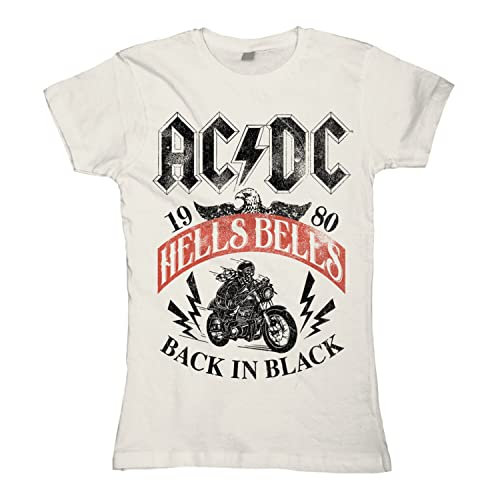 AC DC Hells Bells Donna T-Shirt Panna M 100% Cotone Regular