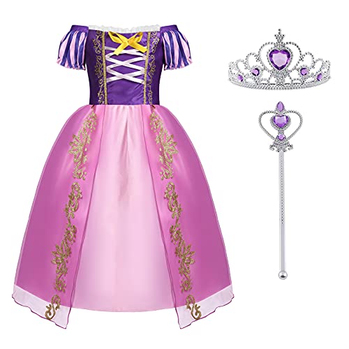 ACWOO Angels Costume da Principessa Rapunzel per Bambina, Vestito da Festa di Compleanno 120cm