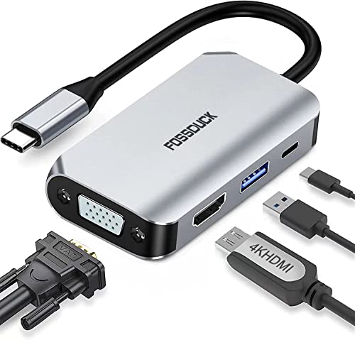 Adattatore USB C a HDMI VGA, 4 in 1 Multiport Tipo C Hub Convertitore AV digitale con 4K 30Hz HDMI, ricarica 100W, porta dati USB 3.0 5Gbps per MacBook MacBook Pro Air, Chromebook Pixel, Dell XPS13