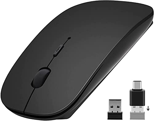 AE WISH ANEWISH Mouse Wireless Compatibile con Laptop Macbook Computer Mini Mouse con Ricevitore USB e Adattatore di Tipo C, Mouse Sottile 2.4G per Windows Mac Linux OS (Richiede 2 Batterie AAA)