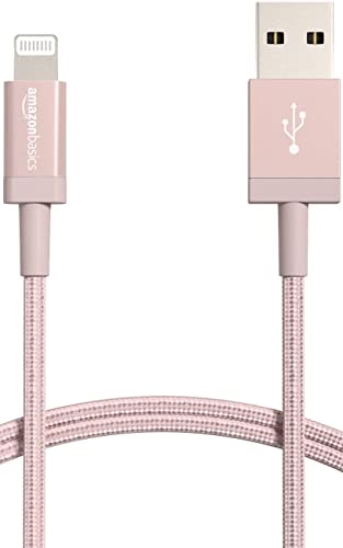 Amazon Basics Cavo di ricarica Lightning USB-A, certificato MFi, in nylon intrecciato, per iPhone, oro rosa, 1,8 m