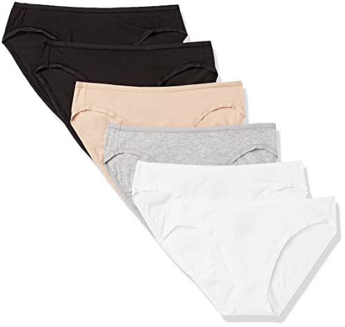 Amazon Essentials Slip Bikini in Cotone (Disponibile in Taglie Forti) Donna, Pacco da 6, Neutra, 46