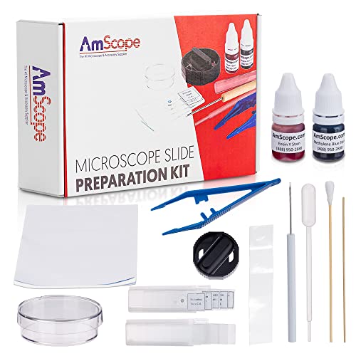 AmScope - Microscope Slide Preparation Kit with Stains and Accessories, Essential Toolkit for Microscope Sample Specimen Slides - SP-14