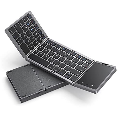 ASHU Tastiera Bluetooth con tastiera wireless pieghevole ricaricabile, ricaricabile, per PC tablet iPad Smart TV, Sistema Windows, iOS, Mac OS, Android