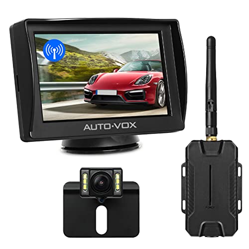 AUTO-VOX M1W Kit Telecamera Senza Fili, 4,3   Monitor LCD, Telecamera per la Retromarcia Impermeabile IP 68, 6 LED per Visione Notturna Super