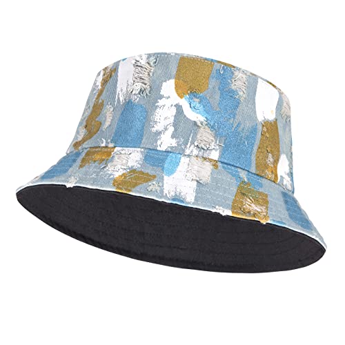 Ayakizi Cappello Pescatore Pieghevole Cotone Bucket Hat Cappello da Sole per Donna Uomo Estivo UV Protezione Cappelli cap da Pesca Cappellino per Spiaggia all Aperto (Blu)