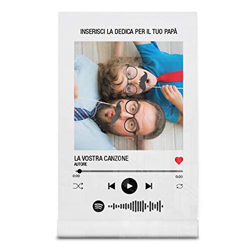 Babloo Targa Musica Personalizzata con Foto Canzone e Dedica Stampa UV su Plexiglass Acrilico Trasparente con codice Spotify scansionabile Idea Regalo Festa del papà (13X20)