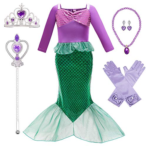 BanKids Costume da sirena per bambini, costume da sirena, costume da principessa, vestito da sirena, 3-4 anni (100, K34)
