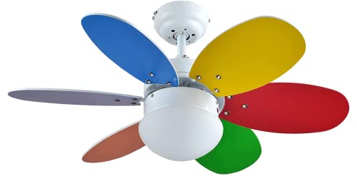 Bastilipo - Caleta RC, Ventilatore da soffitto con telecomando, 60 W e 75 cm di diametro, luce LED incorporata, multicolore bianco, 75 cm