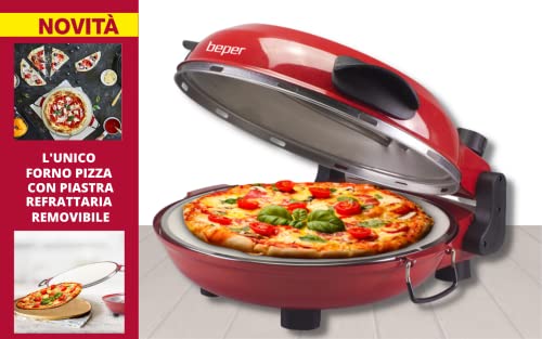 BEPER P101CUD300 Forno Pizza con Piastra Refrattaria Rimovibile - Pizza Maker Dotato di 5 Livelli di Cottura e Timer