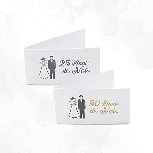 Bigliettini Anniversario di Matrimonio personalizzati mod. 25 50 Anni Insieme con Nome e Data - in set da 20, 50, 100, pezzi - Kamiustore (50 bigliettini)