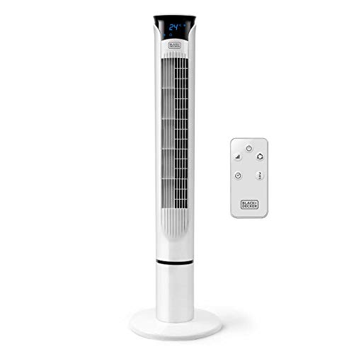 BLACK+DECKER BXEFT49E Ventilatore a Torre Digitale Oscillante, con Telecomando, Altezza 109 cm, Silenzioso 3 Velocità 3 Modi Timer 12h Temperatura Ambiente Potente, Bianco