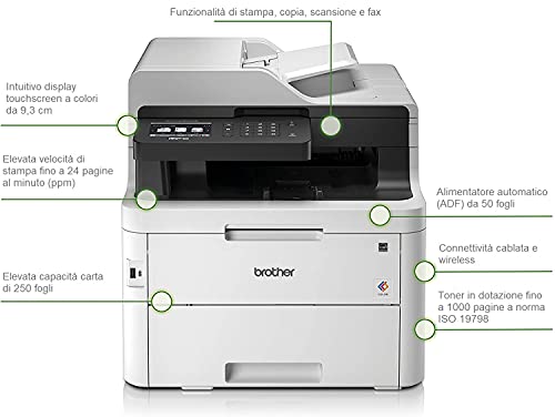 Brother MFCL3750CDW Stampante Multifunzione a Colori LED,FAX,24 ppm...