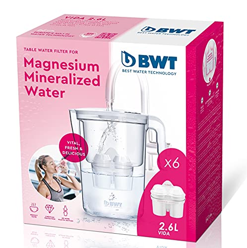 BWT Caraffa da acqua filtrante, con magnesio, modello vita manuale + set di 6 filtri BWT Magnesium Mineralizer