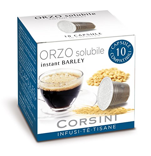 Caffè Corsini - Orzo Solubile Capsule, Compatibili Nespresso, il Caffè Espresso Privo Naturalmente di Caffeina, dal Sapore Delicato e Persistente,12 Confezioni da 10 Capsule