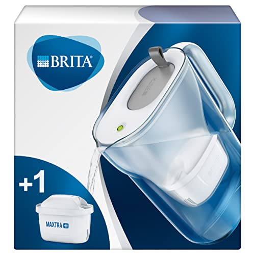 Caraffa filtrante per frigorifero BRITA Style per la riduzione di cloro, calcare e impurità, 2,4 l, grigia, la confezione può variare