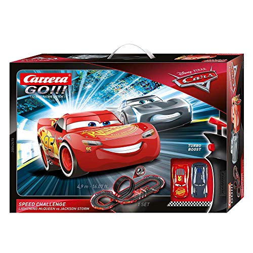 Carrera Toys GO!!! Disney Pixar Cars Speed Challenge Set Pista da Scontro e Due Macchinine con Saetta Mcqueen e Jackson Storm, Gioco Adatto per Bambini dai 6 Anni, Multicolore, 20062476