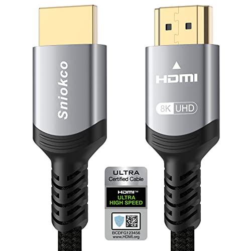 Cavo HDMI 2.1 8K 1M, Sniokco Certificato Cavo HDMI Intrecciato ad Altissima Velocità da 48Gbps, Supporto Dynamic HDR, eARC, Dolby Atmos, 10K, 8K, 4K, HDCP 2.2 2.3, Compatibile con HDTV Monitor e Altro