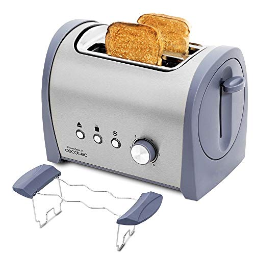 Cecotec Tostapane in acciaio Steel&Toast – 6 livelli di potenza, 3 funzioni, (Tostare, Recalentare, Scongelare), con supporto panini e vassoio raccogli briciole 2S