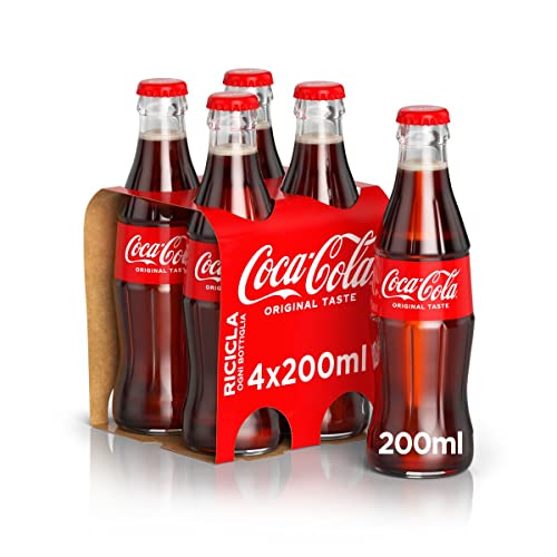 Coca-Cola Original Taste – 4 Bottiglie da 200 ml, Tutto il Gusto Originale di Coca-Cola, in Bottiglia di Vetro 100% riciclabile, Bevanda Analcolica
