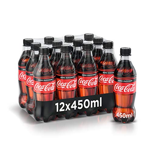 Coca-Cola Zero Zuccheri – 12 Bottiglie da 450 ml, Tutto il Gusto della Formula Coca-Cola Senza Calorie, in Bottiglia PET 100% Riciclabile, Bevanda Analcolica con Edulcoranti