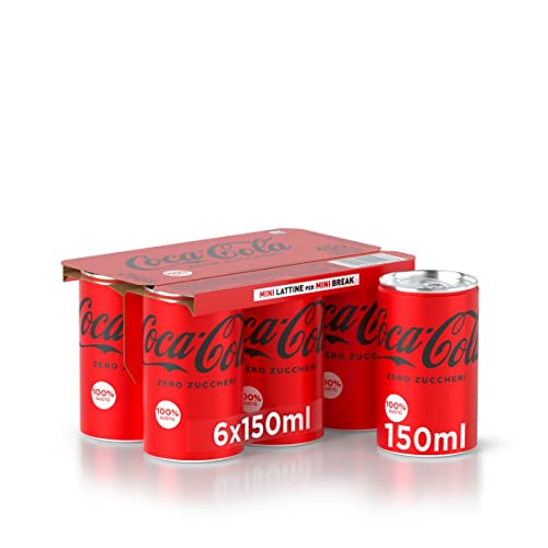 Coca-Cola Zero Zuccheri – 6 Lattine da 150 ml, Tutto il Gusto della Formula Coca-Cola Senza Calorie, Coca-Cola Mini Lattine, Lattina 100% riciclabile, Bevanda Analcolica con Edulcoranti