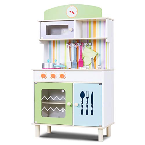 COSTWAY Cucina per Bambini Cucina Giocattolo in Legno con Accessori, Riproduzione Perfetta, Scelta dei Colori (Verde)