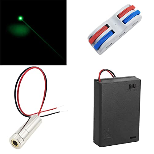 CTRICALVER 1 Pcs Verde Laser Module Diode (520nm,3-5V), Focus Regolabile Laser Testa+ 1pcs Batterie AA Custodia + 1 pcs morsetti elettrici (Forma della sorgente luminosa: punto)