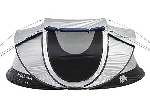 Deryan Luxe Cocoon - Tenda da viaggio Pop-Up - Installazione in 2 secondi - Anti UV - Adatto per 4 persone - Argento Nero