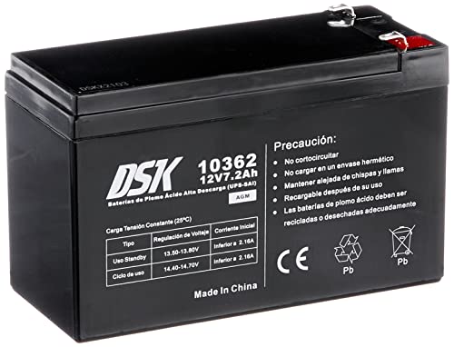 DSK 10362 – Batteria al piombo AGM sigillata e ricaricabile ad alta scarica da 12V 7,2Ah Ideale per UPS-SAI, sistemi di sicurezza e comunicazione, luci di emergenza