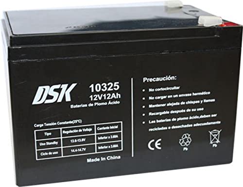 DSK Batteria al piombo 12V 12V, ideale per allarmi domestici, giocattoli elettrici, recinzioni, bilance, nero 10325