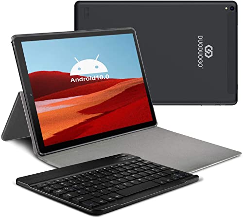 DUODUOGO Tablet 10 Pollici 4G LTE Tablet Android 10.0, 4GB RAM+64GB ROM, Dual SIM, WIFI, Quad-Core, GPS, IPS HD, 8000mAh, Doppia Fotocamera, Bluetooth, Tablet PC in Offerta con Tastiera- Nero