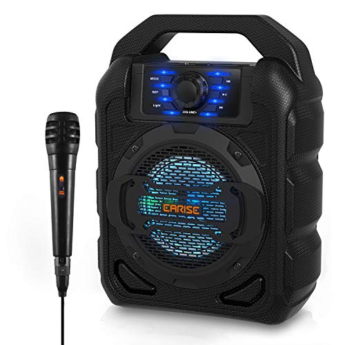 EARISE T15 Sistema PA Altoparlante Bluetooth con microfono, Impianto audio portatile cassa attiva Karaoke Machine con luci a LED, ingressi USB SD MP3, batteria integrata