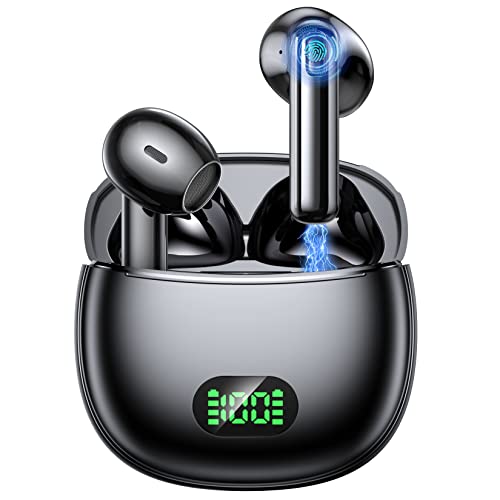 Eisreho Cuffie Bluetooth, Auricolari Bluetooth 5.3 con 4 Microfono, 30 Ore Cuffie Wireless Hi-Fi Stereo Cuffiette Bluetooth Sport con LED Display, Cuffie Senza Fili per Androi iOS PC, USB-C