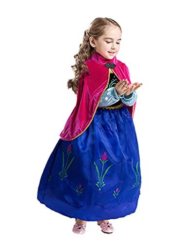ELSA & ANNA Abito da Principessa per Bambina - Costume da Bambina congelata - Abito da Principessa per Bambina per Feste, Compleanni, Travestimenti e Halloween - Abito da Principessa - età 7-8