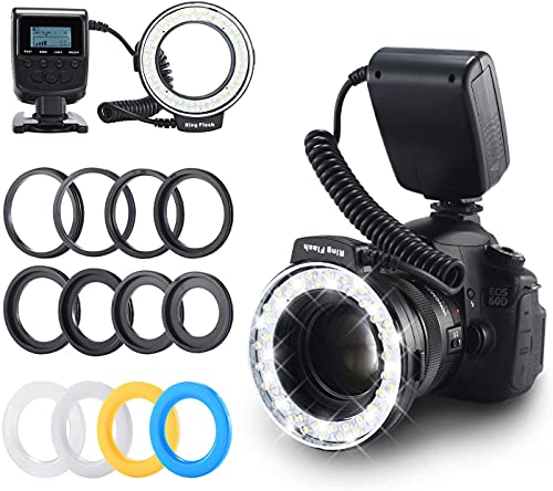 Emiral 48 Macro LED Anello Flash con LCD Display Controllo di Alimentazione, Anelli Adattatori e Diffusori Flash per Canon Nikon Sony Olympus Fotocamera e Altre Fotocamere DSLR