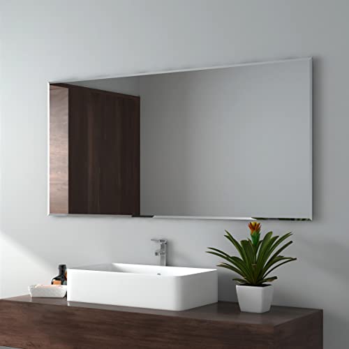 EMKE Specchio da parete senza cornice, 120x60 cm, trattamento antiruggine, specchio da bagno installabile orizzontalmente o verticalmente, adatto per bagno, camera da letto(senza illuminazione)