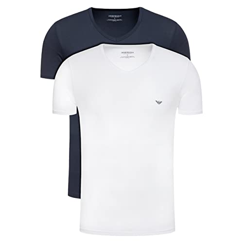 Emporio Armani Uomo 2-Pack Crew T-Shirt Essential Core Logoband Maglietta, Bianco Blu Navy, XL