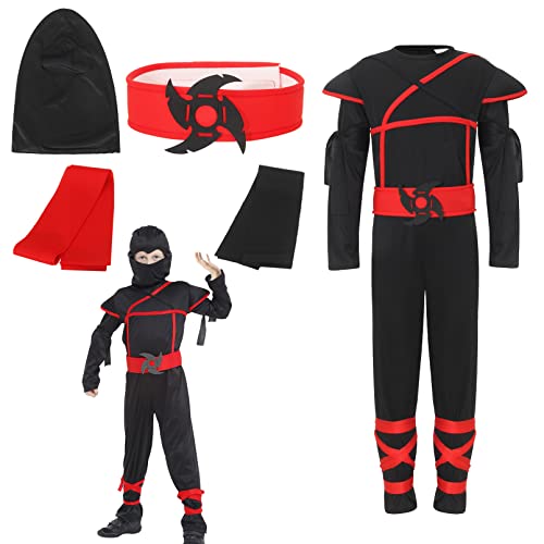 EOZY-Costume Ninja per Bambini Vestito Travestimento Carnevale Halloween Cosplay Nero (Petto 66-76cm)